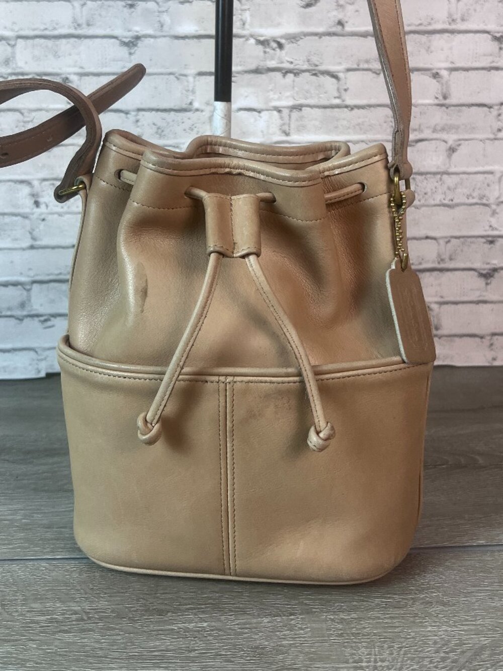 COACH VINTAGE RARE 4020 DRAWSTRING SAC SMALL TAUPE LEATHER BAG